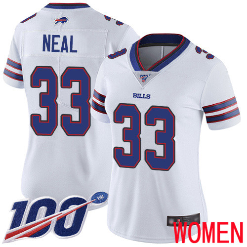 Women Buffalo Bills #33 Siran Neal White Vapor Untouchable Limited Player 100th Season NFL Jersey->women nfl jersey->Women Jersey